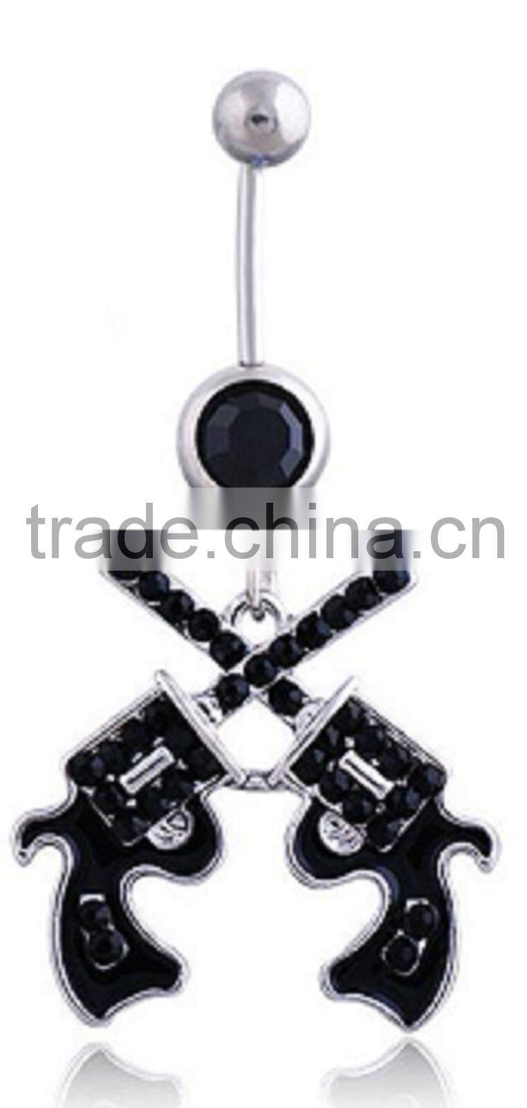 Black CZ Gem Gun Pistol 14G Belly Navel Ring
