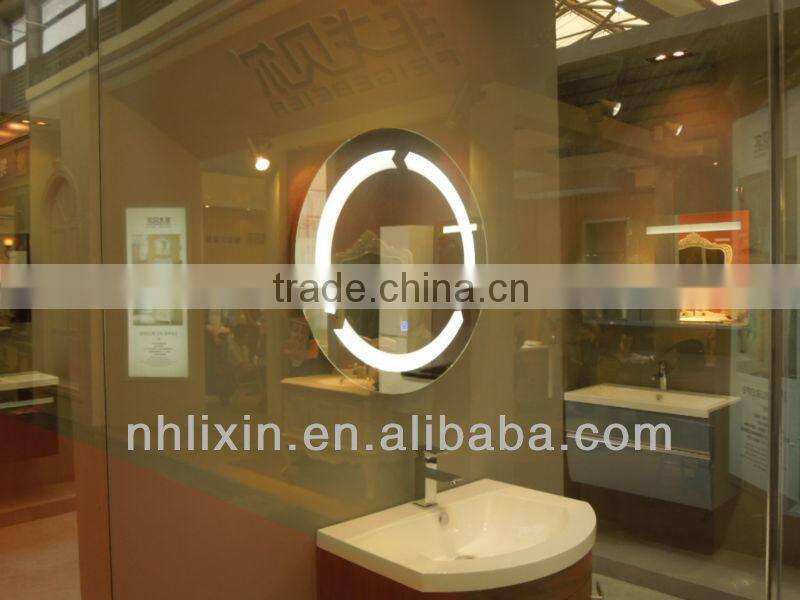 roundly illuminated mirror with heat pad for hotel