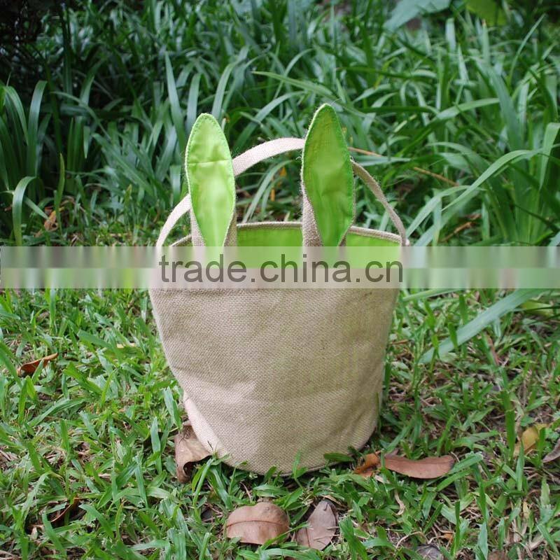 Hot selling burlap bunny easter bucket easter bag