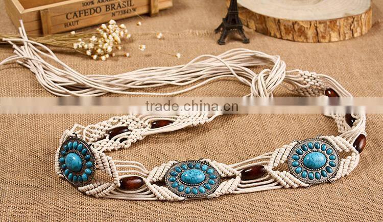 Latest 2015 fashion bead braid fabric belt