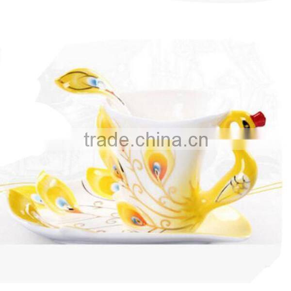 Best selling ceramic peacock coffee cup and saucer set