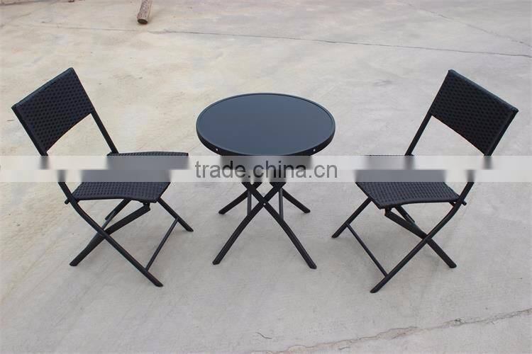 3 Piece Bistro Set for 2 - Folding Garden Patio Set For 2 with 1 table and 2 chairs - Black Weatherproof Textoline