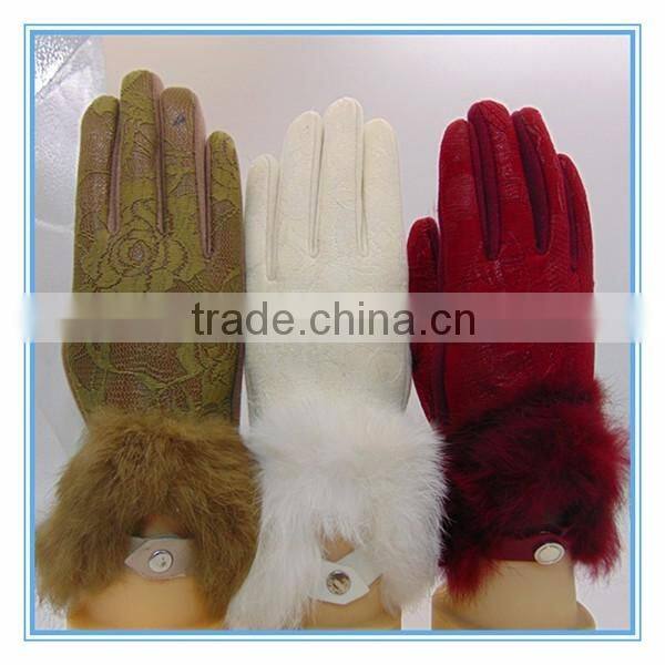 PU And Lace Lined Thick Sexy Gloves Women With Fur