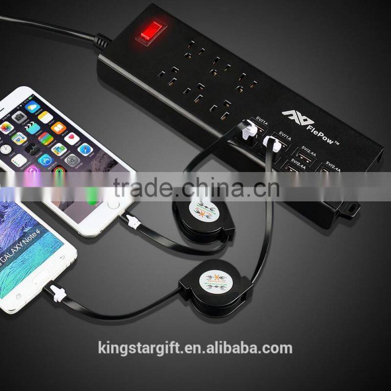 Power Strip Retractable Cable 8 Ports USB Charging