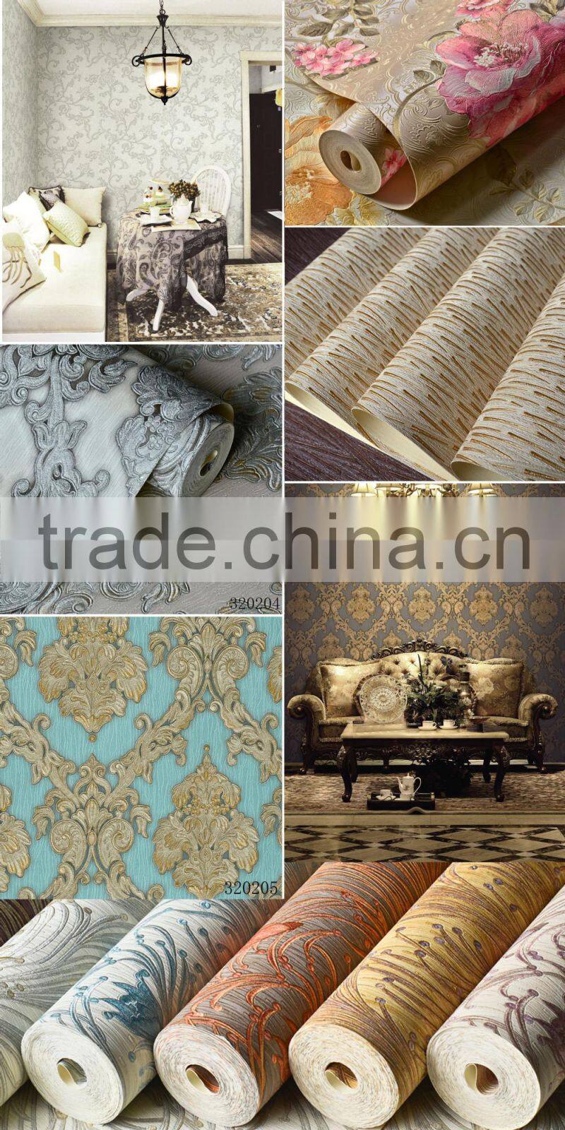 Retro pure paper wallpaper eco-friendly wallcovering on wall