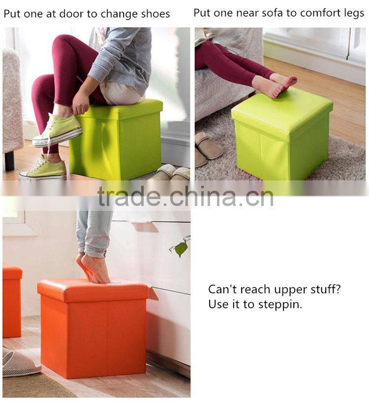 Cube Faux Leather Folding Storage Ottoman, Foot Rest Stool Footrest