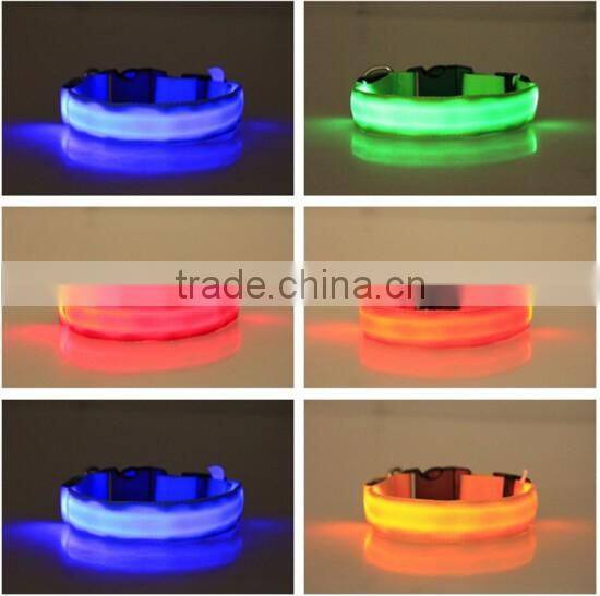 High Quality Nylon Nylon LED Flashing Dog Collar With 3 Flashing Mode 8 colour