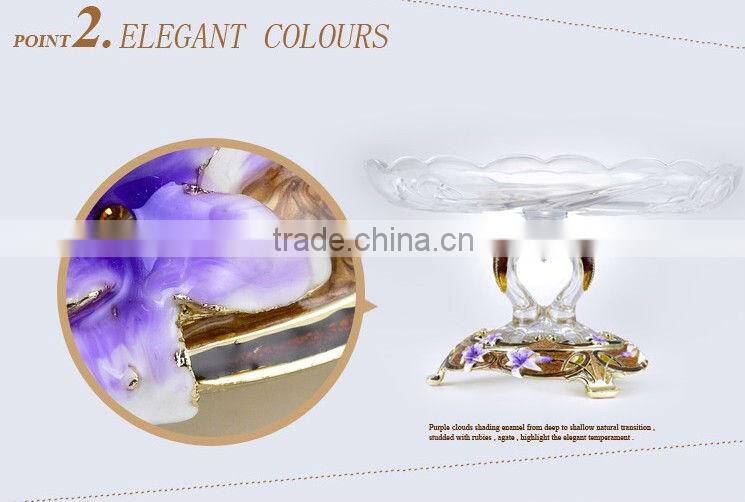 RORO Conjugal Felicity lily enamel pewter crystal glass fruit plate