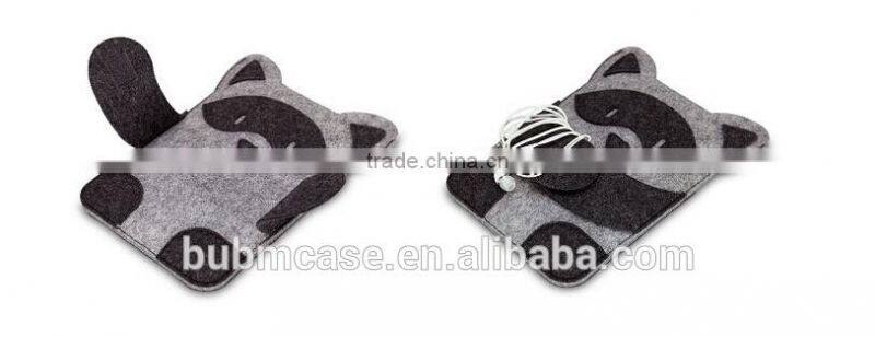 Black Color 7.9 inch Wool Felt Tablet Case Cute Cartoon Raccoon Bag Tablet Sleeve Tablet Pouch