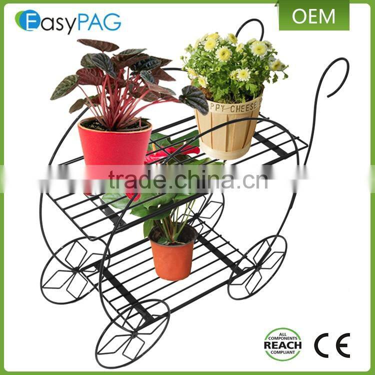 Top quality metal black plant stand flower pot holder with wheels
