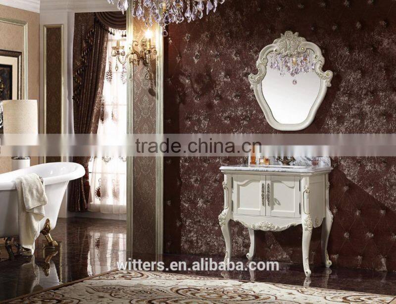 knock down solid wood bathroom vanity cabinet in white WTS607