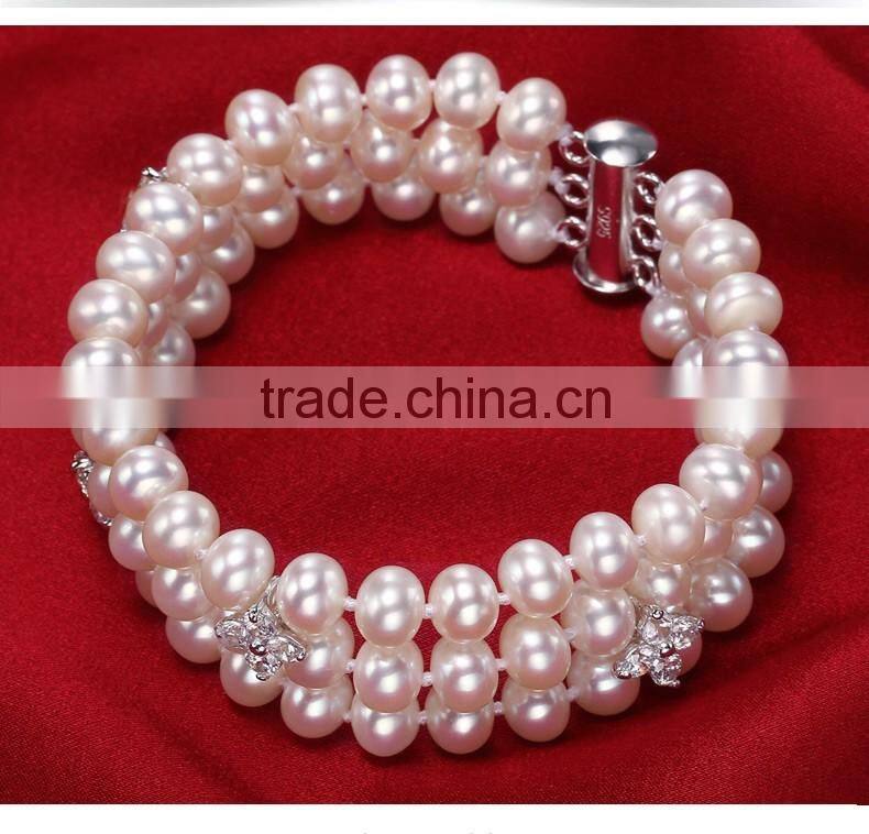 2015 newest design 3 rows pearl bracelet designs candy girls bracelet