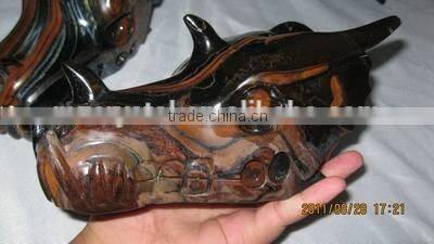 wholesale charming tiger- eye stone crystal dragon skull head