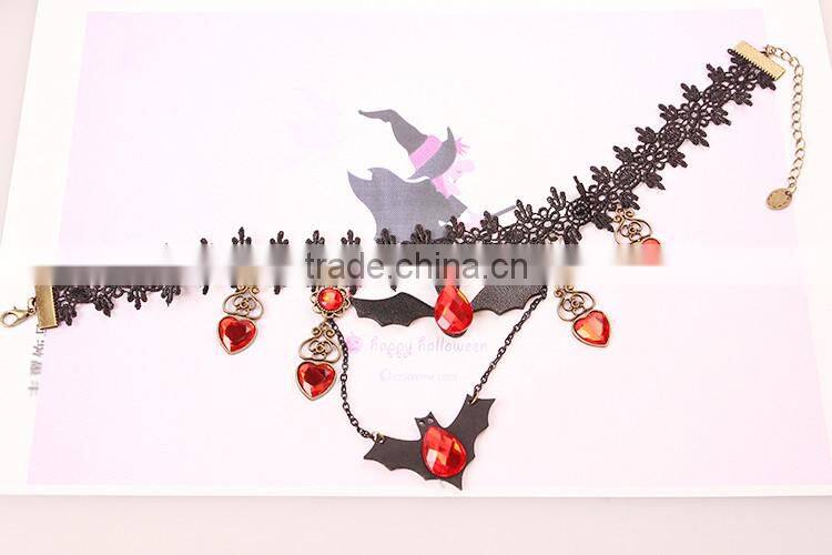 MYLOVE New Design European Fashion Charm Red Rhinestone Halloween Black Bat Necklace MLY266