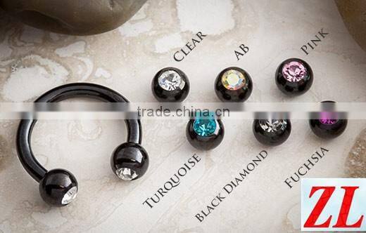 Double Gem Titanium Horseshoe 14G piercing jewelry rings lip rings nose ring-001