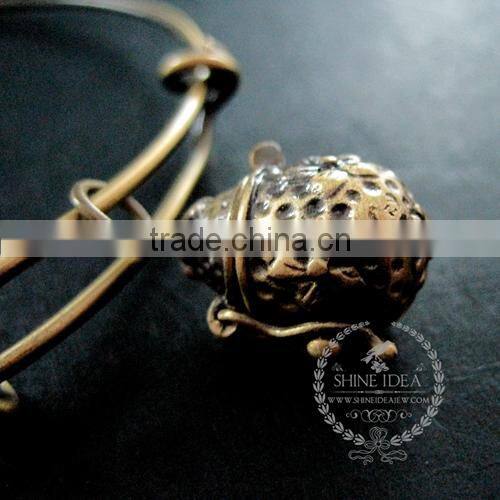 vintage bronze antiqued nut prayer box flower leaf wish charms fashion women wiring bangle bracelet 6450043