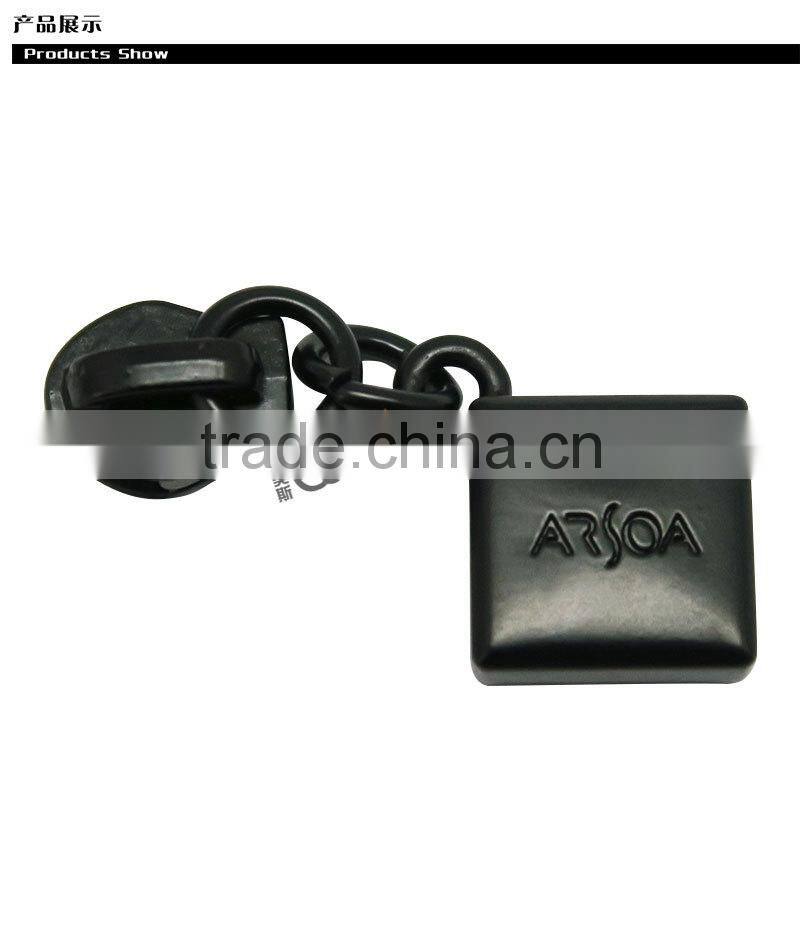 Black leather zipper puller with metal slider