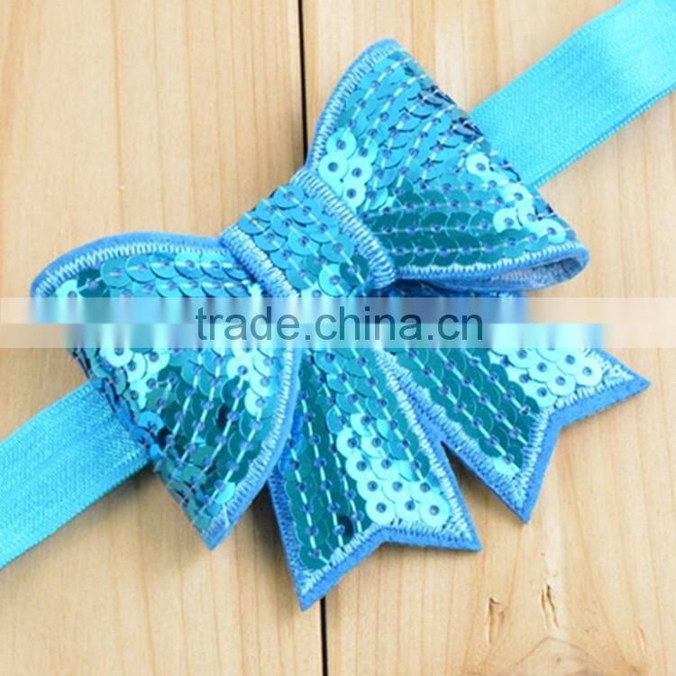 Girls sequins bow hairband for hair dress bling cheerleader sequin hair bow school girls bow hair