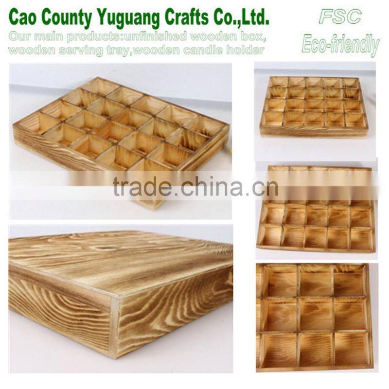 burning color compartment tray,wooden rustic tray,supermarket wooden tray