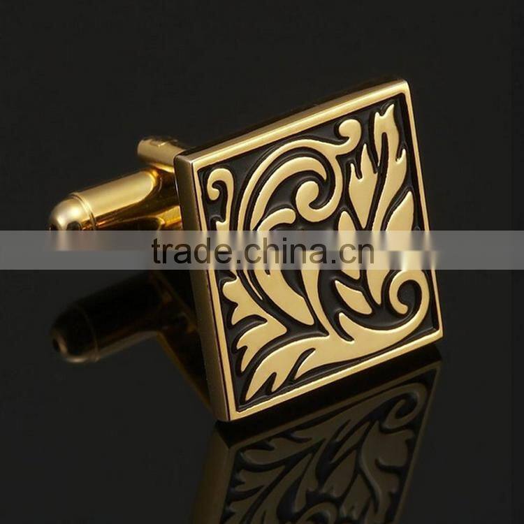 China factory luxury stainless steel antique vintage gold engraved cufflinks for men
