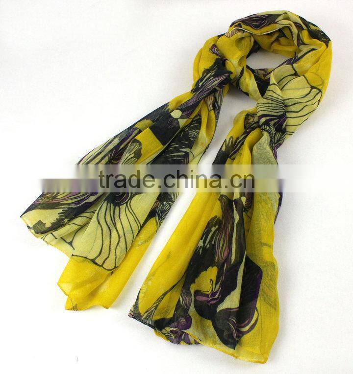New Fashion Elegent Womens Begonia Flower Scarf Ink Style Long Cotton Neck Shawl Stole Wrap