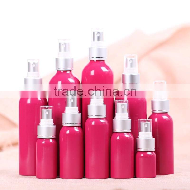 Wholesale 20-300ml rose red aluminum packaging bottle aluminum mist spray bottle for cosmetic packaging
