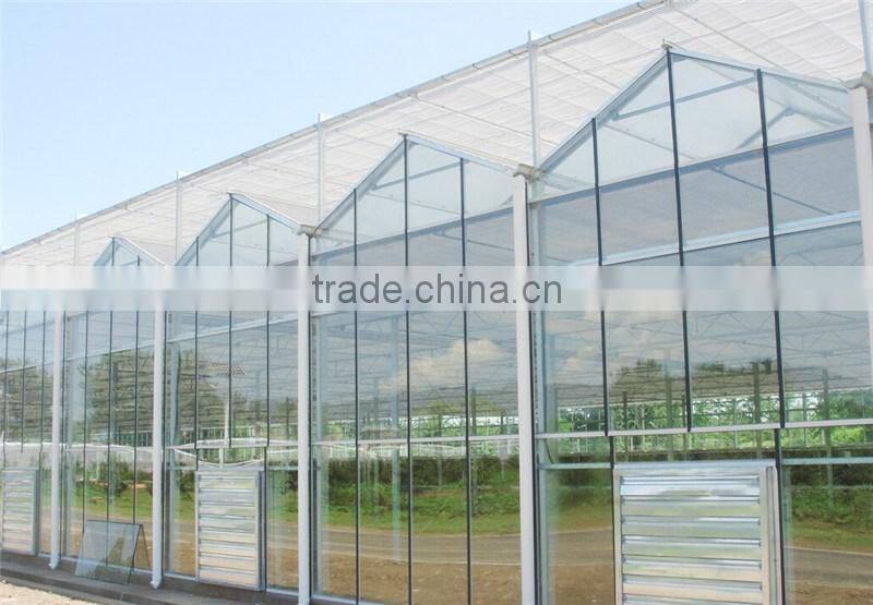 Multi span glass greenhouse for agriculture planting