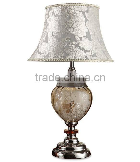 Living room bedroom lamp flower pattern glass and crystal table lamp with lampshade