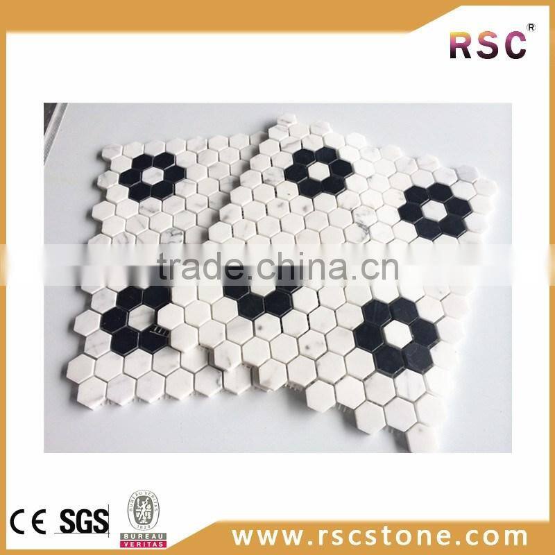 White hexagon marble mosaic tile