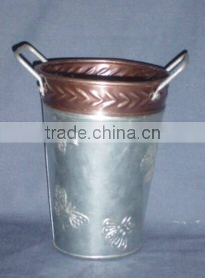 Galvanised Garden planter with Butterfly stamped design