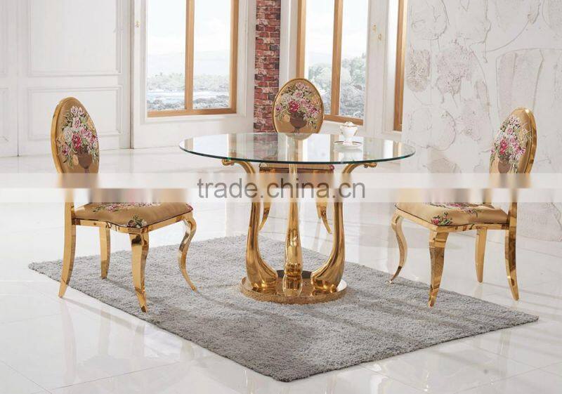 TH410 Rose Gold Stainless Steel Round Glass Top Dining Table