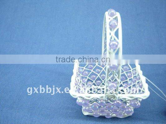 Square/Rectangle wire decorative with blue and purple pearl small easter basket gift basket