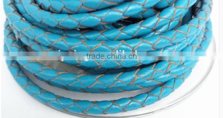 colorful real leather handmade weave lanyard / round leather rope