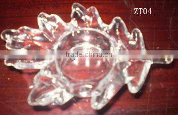 clear leaf shape glass candle holder with pattern design birthday wishes