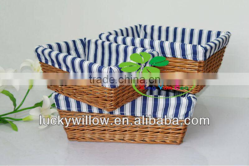 genuine handmade wicker storage organizing basket with chambray liner