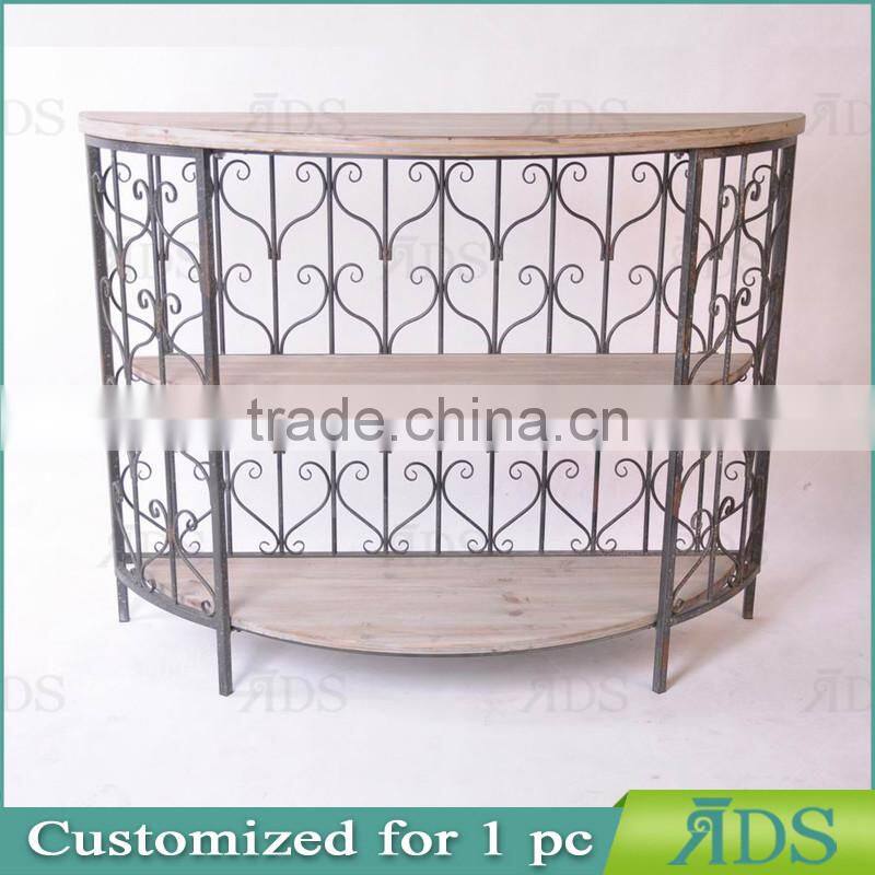 Antique metal frame console table with 4 wood drawers and shelf