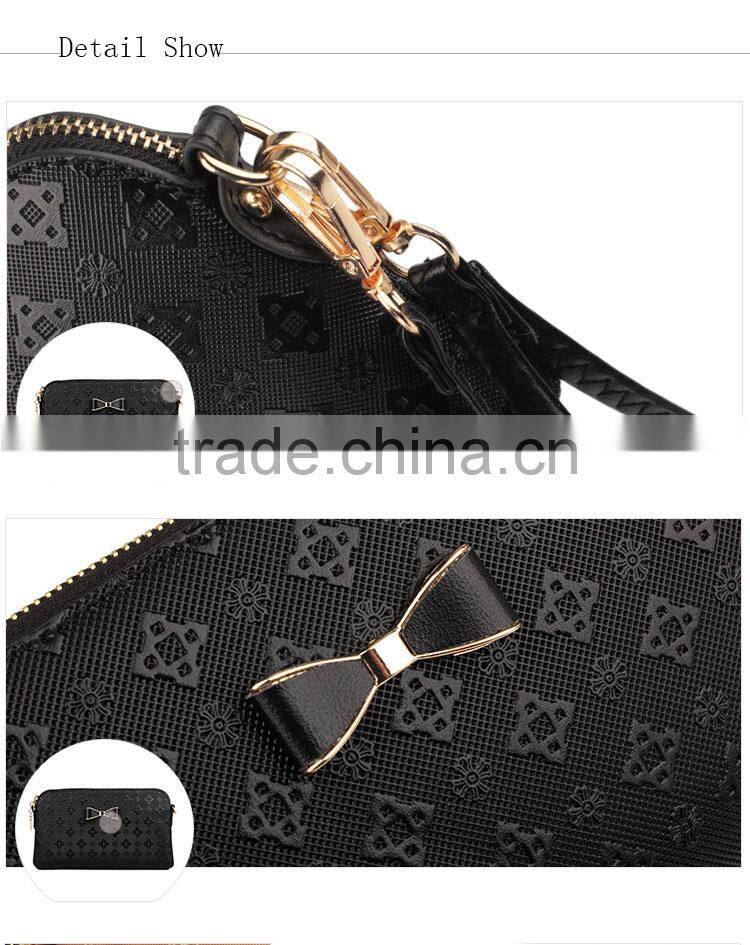 Real Leather Bowknot Zipper Clutch Wallet Smartphone Crossbody Bag for Women Teen Girls