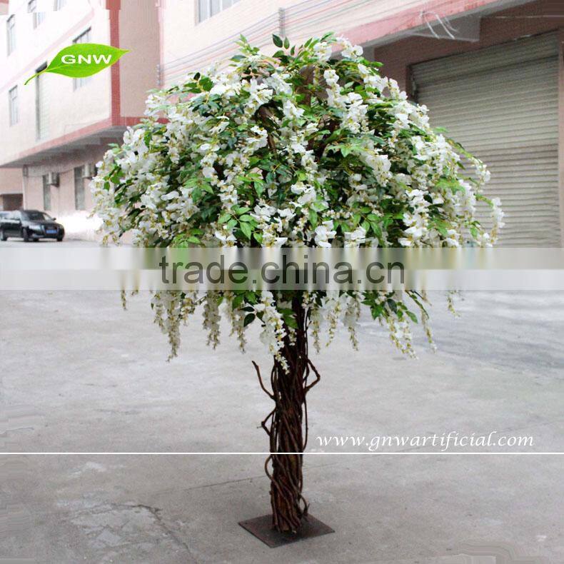 GNW BLS025 13 feet Silk Cherry Blossom Indoor Artificial Trees with White flowers for wedding decoration