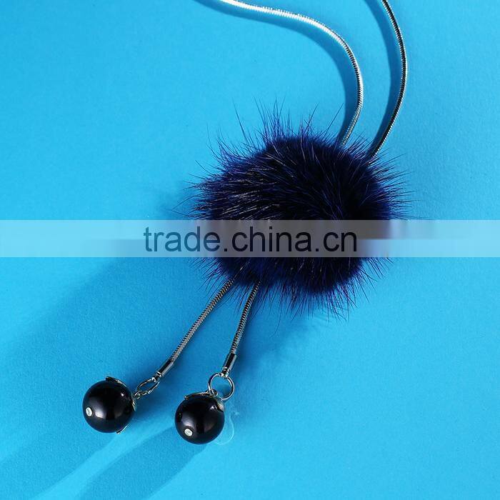 hot new Korea pompon necklace mink fur ball long sweater necklace for antumn winter