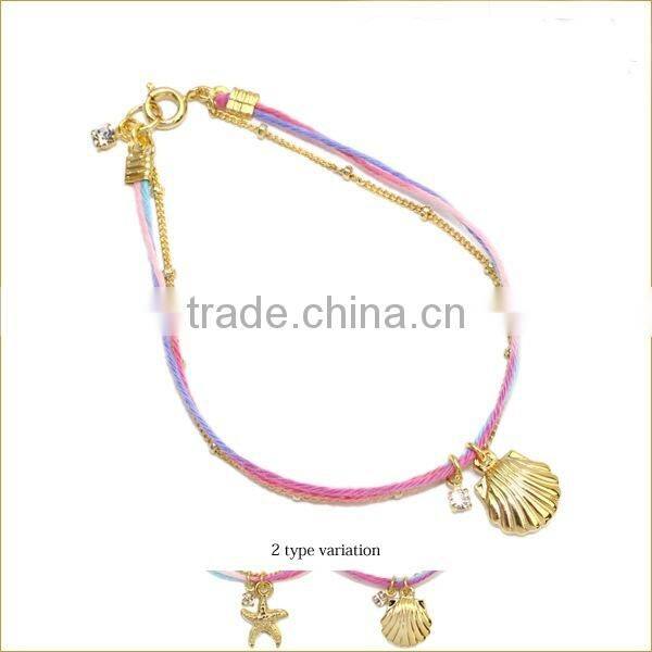 glod shell starfish tiny round diamond charms bracelet layered colorful string gold chain bracelet summer charm bracelet