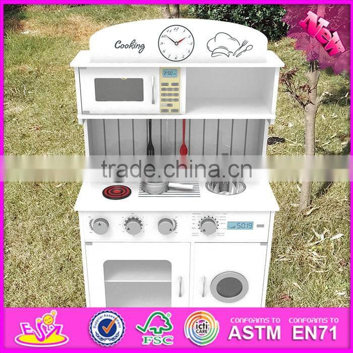 2017 New design pretend play white wooden toy kitchens for toddlers W10C267