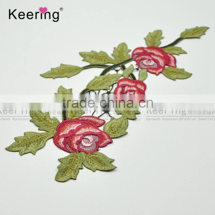 Nice Custom Iron On Flower Embroidery Patch For Garment/Caps From Keering WEF-756