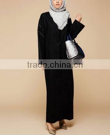 good quality muslim kimono abaya Black One Button Open black abayas