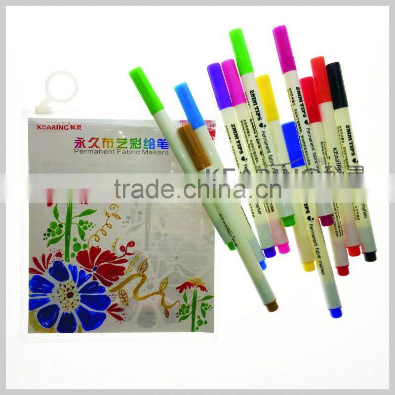 Kearing brand fabricate 12pcs/set 2.0mm nibs fabric marker ingrnious 12 colors fabric permanent T shirt marker pen#FM212