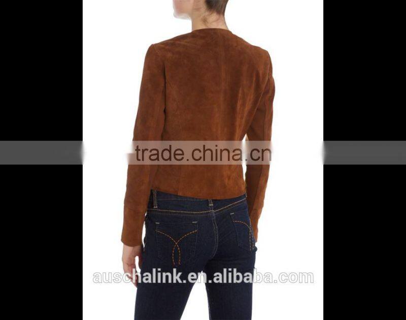 new arrival high qualiy lady winter long sleeve brown suede jacket
