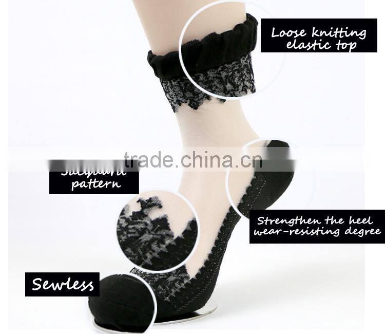Japanese style jacquard pattern cotton nylon black sex lady silk socks