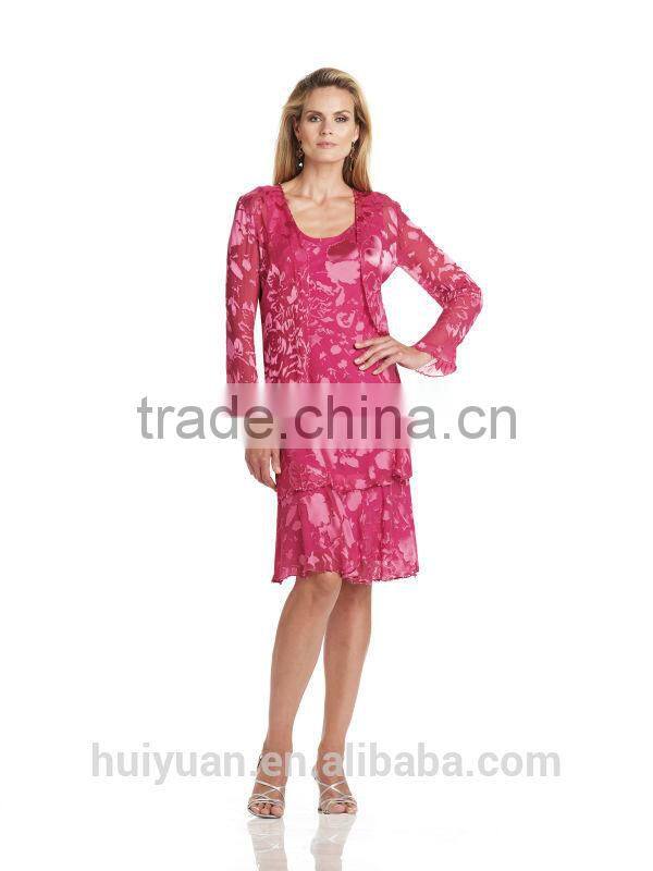 3 colors long sleeve knee length mother party dress