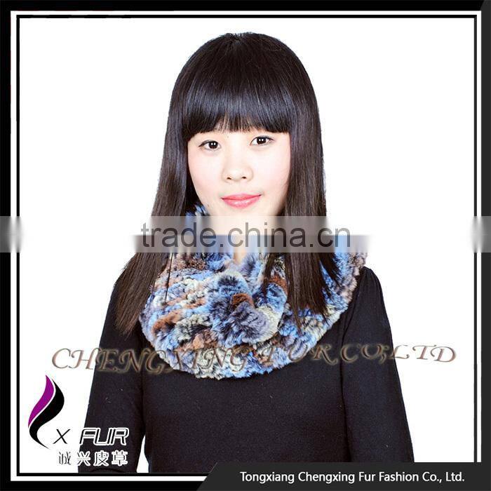 CX-B-76F 2016 Fashion Scarf Rex Rabbit Fur Snood Knitted Poncho And Shawl