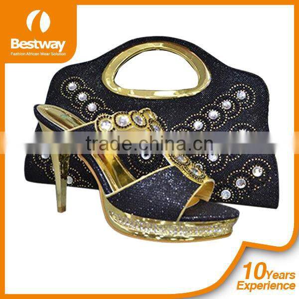 Wholesale price fashionable ladies shoes and bags gold shoes and bags to match