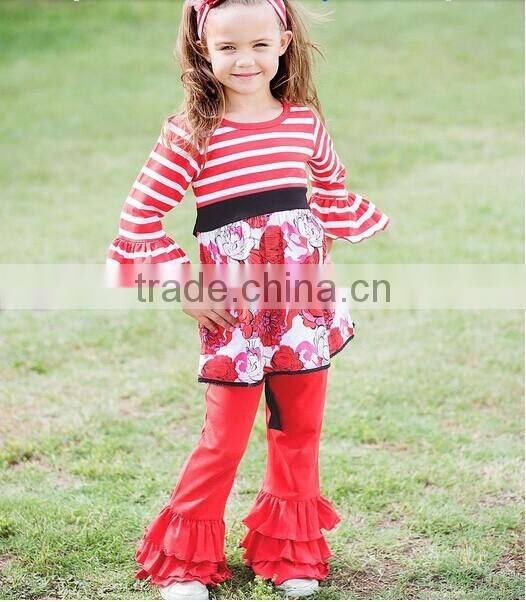 wholesale new style boutique design kids girls capri ruffle pants clothig